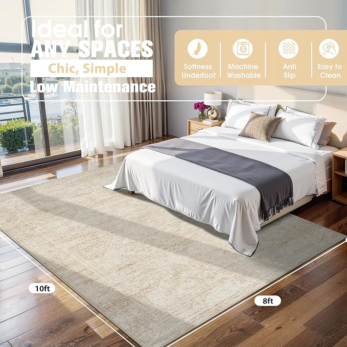 Aelenmu 8x10 Area Rugs for Living Room Washable Bedroom Dining Room Beige | - Image 2