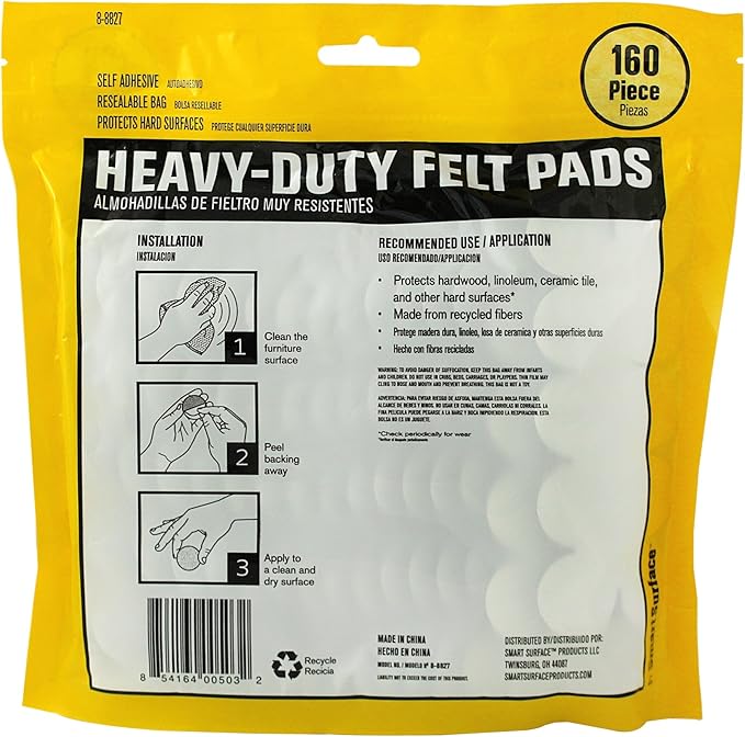 Smart Surface 8827 Heavy Duty Self Adhesive Furniture Felt Pads 1-Inch Round - Image 2