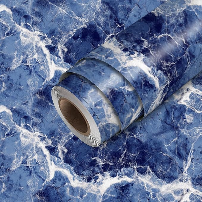HOMETITUTE Blue Marble Wallpaper Peel and Stick Ocean Wave Pattern 118.1x17.7 by HOMETITUTE