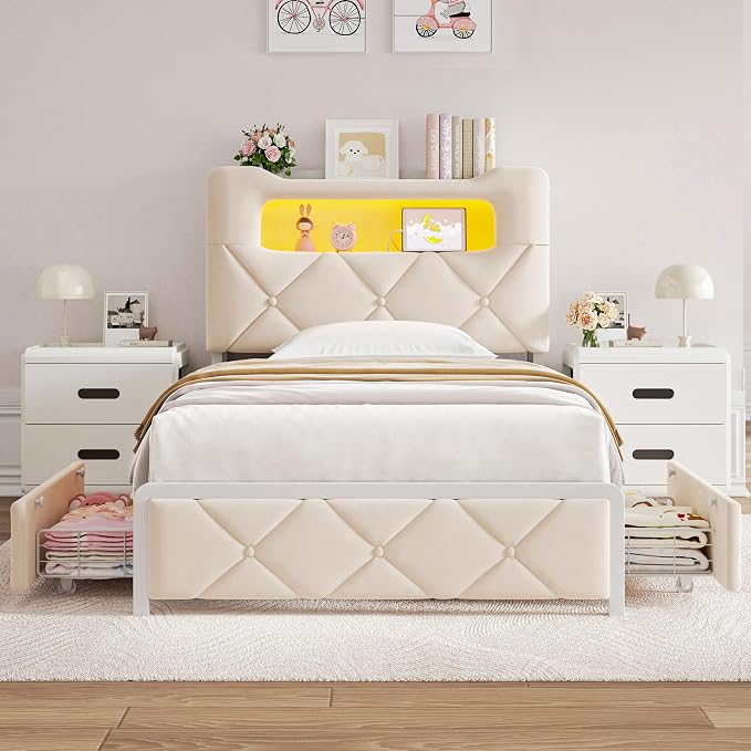 Twin Upholstered LED Bed Frame - Image 8