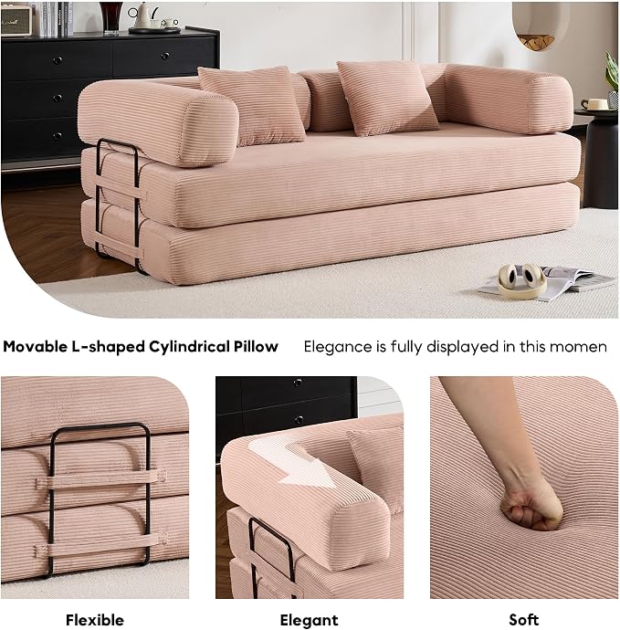 ZEIINPA Convertible Folding Couch Bed, Comfy Corduroy Sleeper Floor Sofa Bed - Image 4