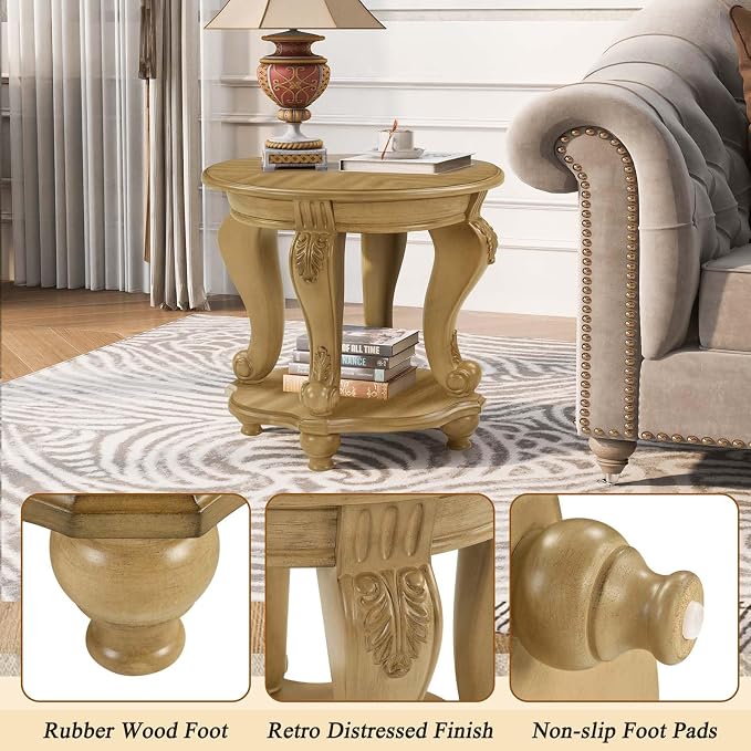 Round End Table for Living Room, Solid Wood Sofa Side Table - Image 5