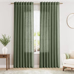 Olive Green Linen Blend Semi Sheer Light Filtering Curtains 86 Inches Long 2 by Nanspring