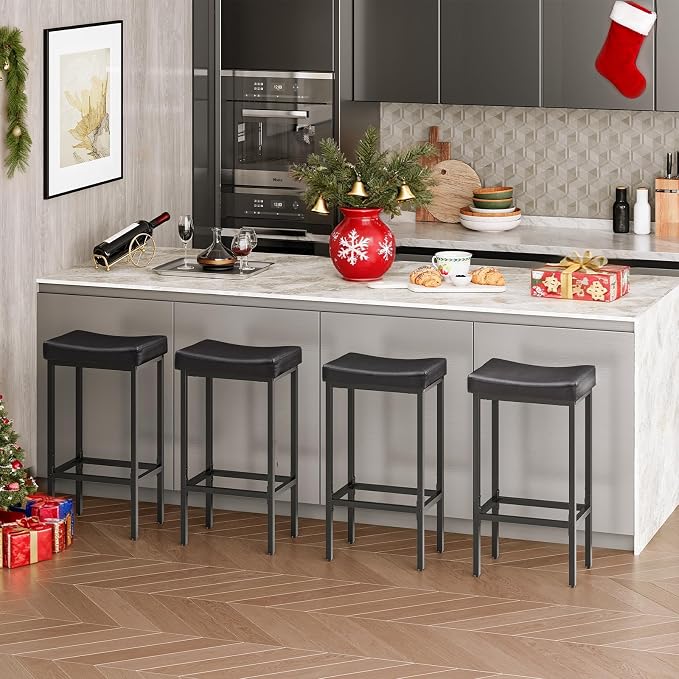 HOOBRO Bar Stools, Counter Height Stools, Saddle Barstools, 24.8 Inches - Image 2
