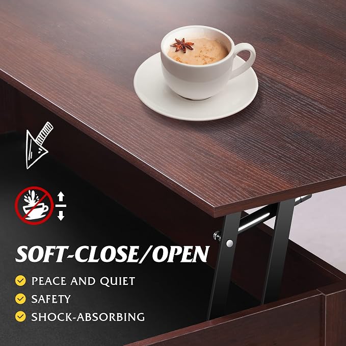 WLIVE Lift Top Coffee Table, Hidden Compartment, Wooden Lift Tabletop Center - Image 5
