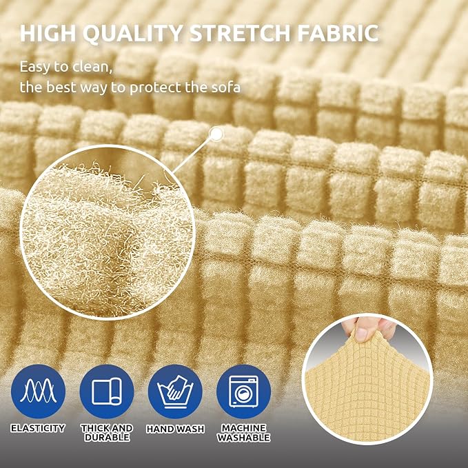 Stretch Couch Covers for Sofa, 3 Cushion Couch Slipcover, Champagne | 1-Piece - Image 5