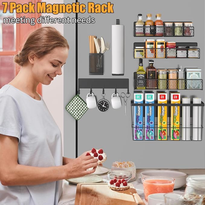 Magnetic Spice Rack for Refrigerator, 7 Pack Metal Magnetic Shelf, Moveable - Image 6