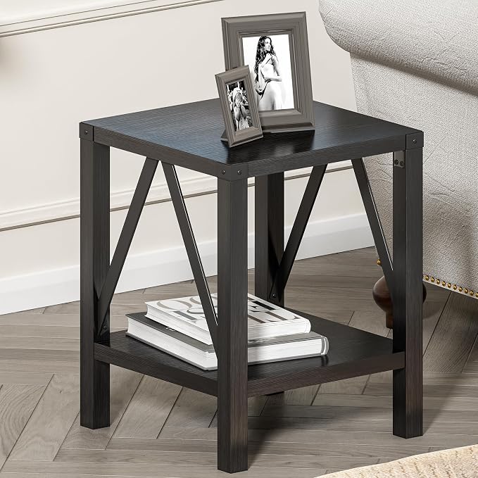Treocho Farmhouse End Table Set of 2, Rustic Vintage Nightstand Side Table - Image 6