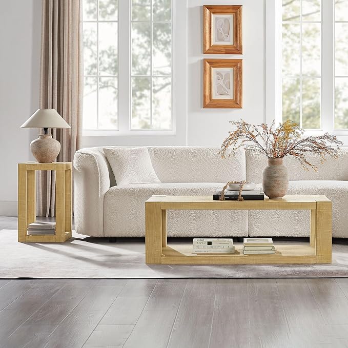 Modern 48 Inch Rectangular Coffee Table, 2-Tier Wood Veneer Living Room Center - Image 8