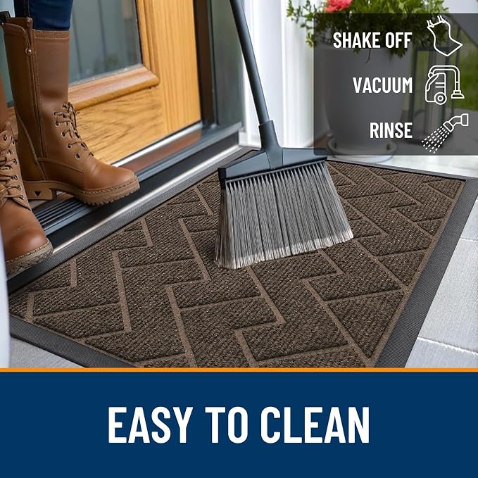 OLANLY Front Door Mat Outside 71x47, All-Season Absorbent Rubber Doormat | Brown - Image 6