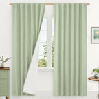 100% Blackout Natural Linen Curtains 72 Inches 2 Panels, Light Green | Room by LAMIT