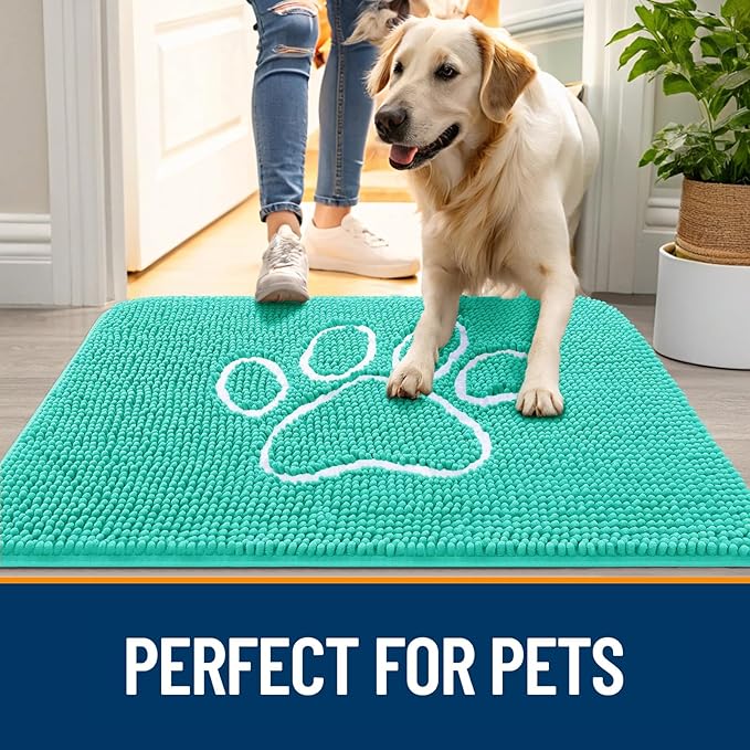 OLANLY Dog Door Mat for Muddy Paws 59x35, Paw Print Design Chenille Mud Mat | - Image 6