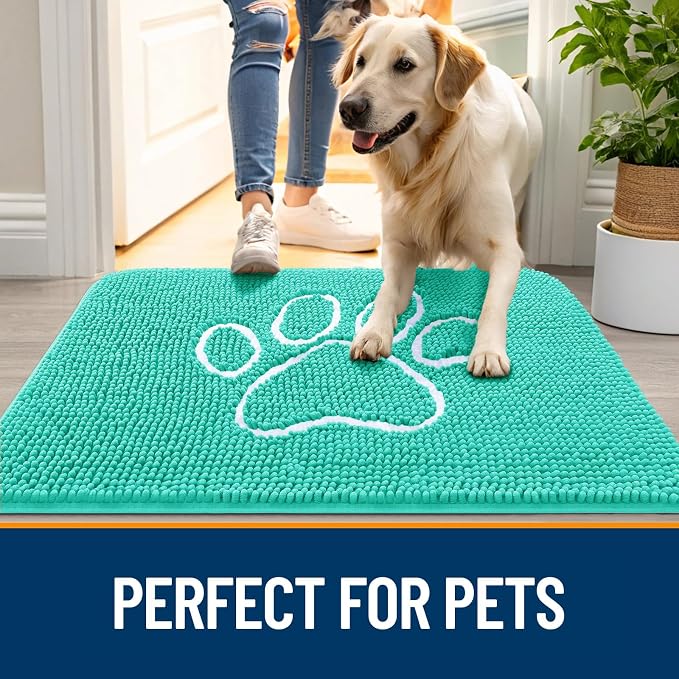 OLANLY Dog Door Mat for Muddy Paws 30x20, Paw Print Design Chenille Mud Mat | - Image 6
