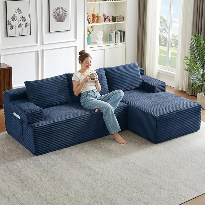 96" Cloud Sectional Couch with L-Shape Chaise, Modular Comfy Sofa Chaise Longue by ODUWA