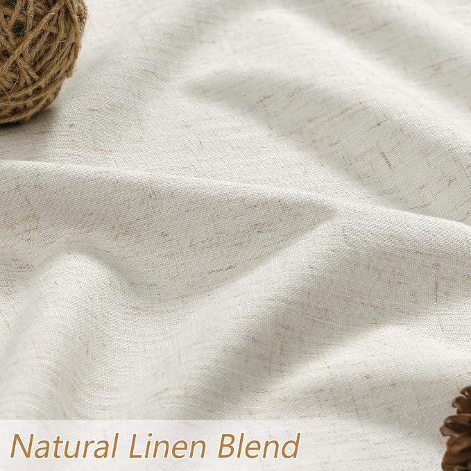 100% Blackout Linen Curtains for Bedroom 86 Inches Long Natural Cream Black Out - Image 6