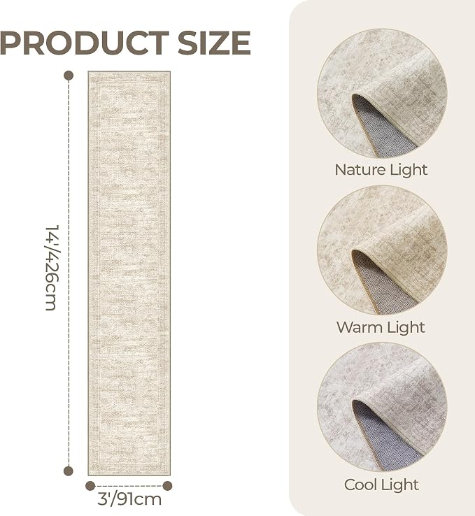 3x14 Runner Rug Non Slip, Washable Hallway Runner Rug, Living Room, Extra Long - Image 2