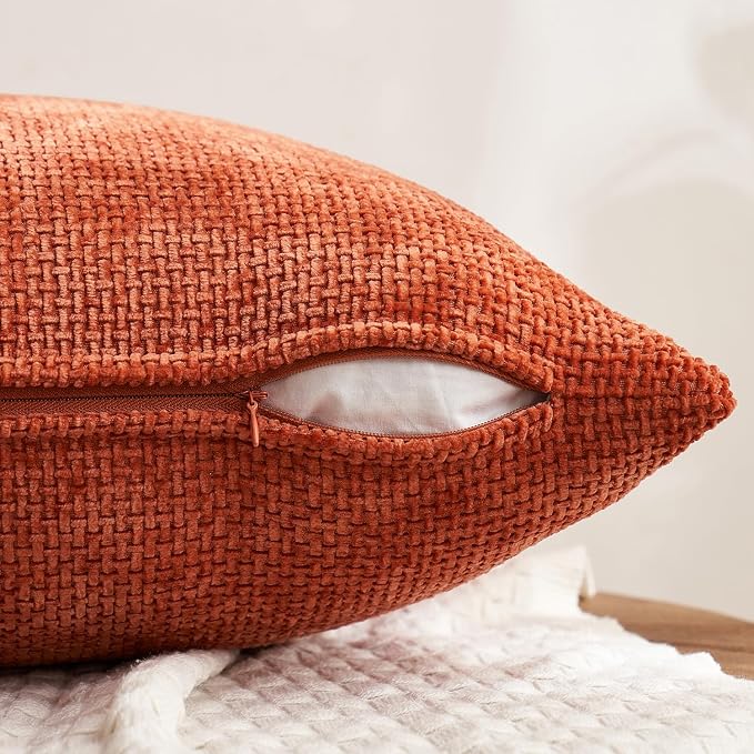 MIULEE Decorative Chenille Fall Pillow Covers Burnt Orange 20x20 Pack of 4 | - Image 3