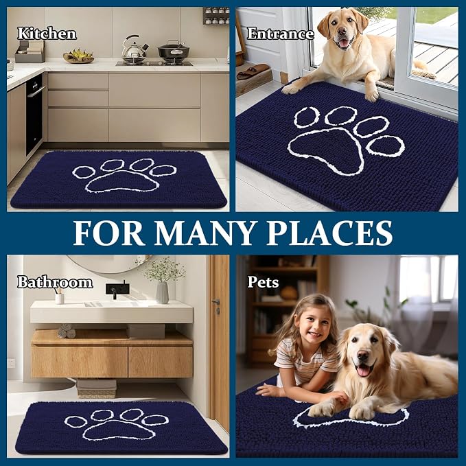 OLANLY Dog Door Mat for Muddy Paws 59x35, Paw Print Design Chenille Mud Mat | - Image 8