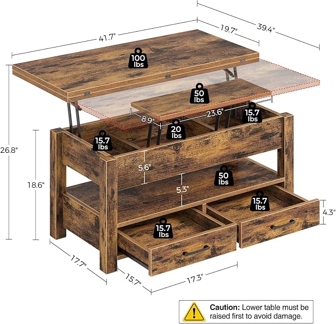 Rolanstar Coffee Table Lift Top, Converts to Dining Table - Image 3