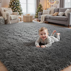 8x10 Fluffy Shag Area Rugs for Living Room Bedroom: Soft Plush Carpet Grey | - Image 9