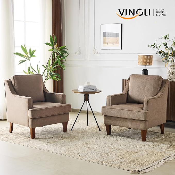 VINGLI Brown Accent Chairs Set of 2, Mid Century Modern Chairs, Upholstered - Image 9