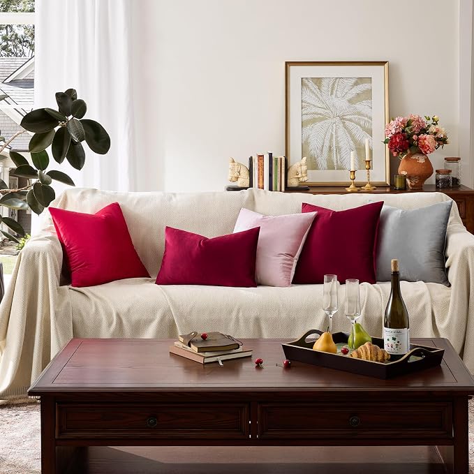 GIGIZAZA Burgundy Velvet Pillow Covers 16x16 Decorative Pillows Pack of 2 | Red - Image 8