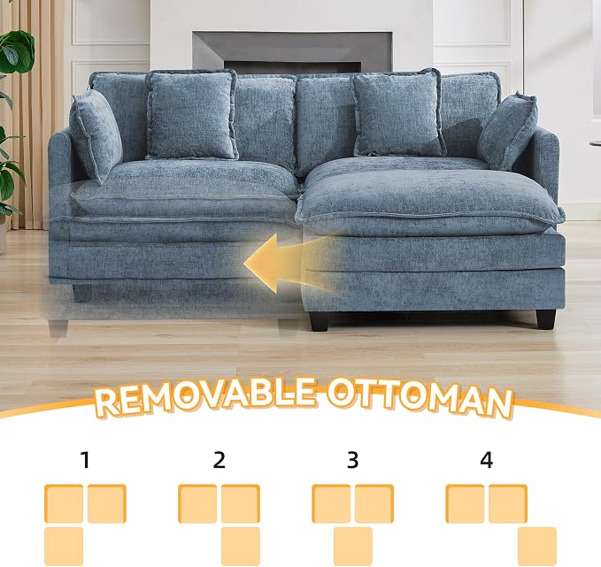 76'' Cloud Deep Seat Loveseat Sofa, Upholstered Chenille Modular 2-Seats - Image 6