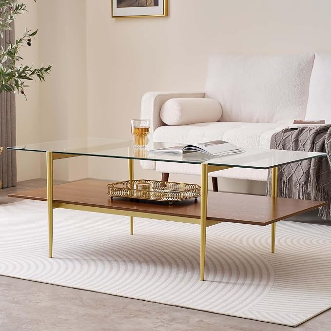 LumFurn X-Large Rectangle Glass Coffee Table, Mid-Century Modern Design - Image 3