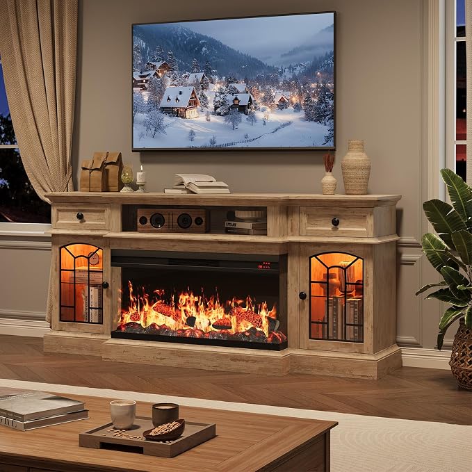 QUW 70" Farmhouse Fireplace TV Stand - Image 5