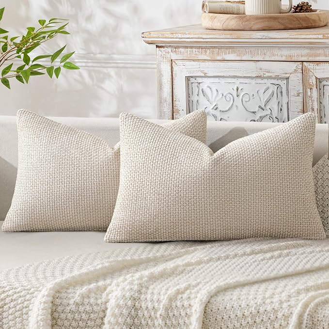 MIULEE Decorative Lumbar Throw Pillow Covers 12x20 in Neutral Beige 2 Pack | by MIULEE