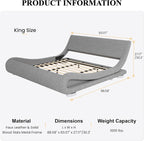 SHA CERLIN King Size Upholstered Bed Frame, Deluxe Low Profile Sleigh Bed - Image 2