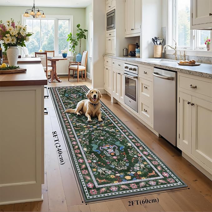 HEBE Hallway Runner Rug 2'x8', Washable Non Slip Kitchen Rug Runner | Soft Boho - Image 2