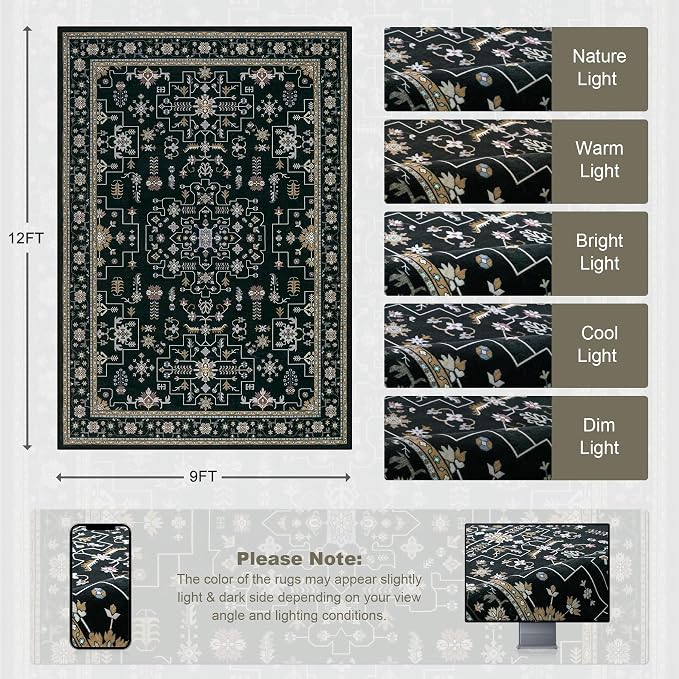 9x12 Area Rugs Living Room: Washable Vintage Rug - Image 2