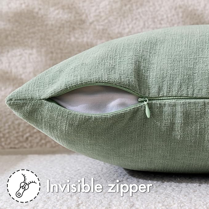 MIULEE Greyish Green Chenille Couch Throw Pillow Covers, 18x18 | Set of 2 - Image 3