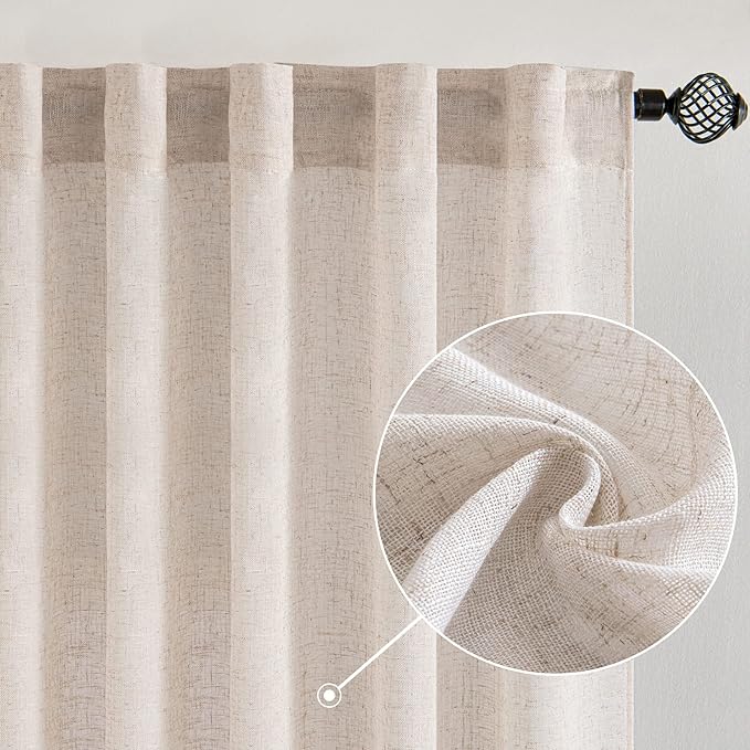 MIULEE Natural White Linen Curtains 52x92 Inch Length 2 Panels by MIULEE