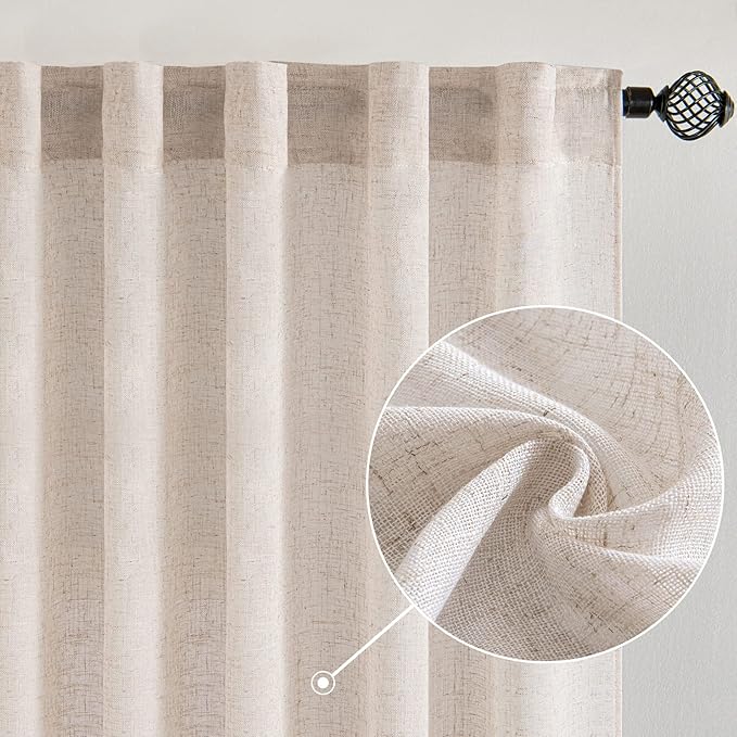 MIULEE Natural White Linen Curtains 52x63 Inch Length 2 Panels by MIULEE