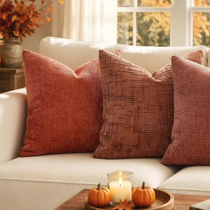 MIULEE Chenille Textured Fall Euro Throw Pillow Covers Burnt Orange 22x22 | Set - Image 2