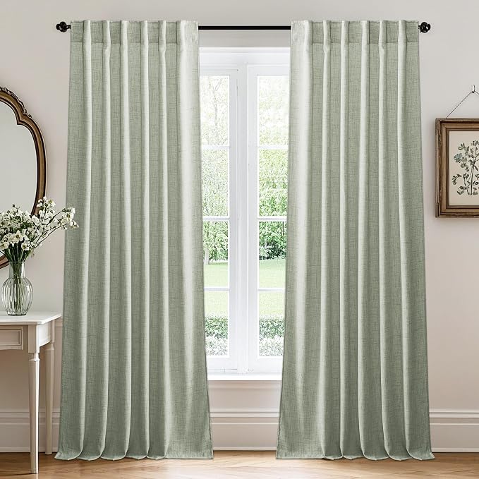 RYB HOME Farmhouse Boho Linen Sheer Curtains 90 inches Long by RYBHOME