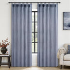 Pinch Pleated Linen Greyish Blue Sheer Curtains 84 Inches Long by PleatedDrapes