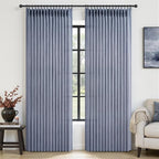 Sheer Linen Pinch Pleated Light Filtering Greyish Blue 90 Inch Curtains by PleatedDrapes