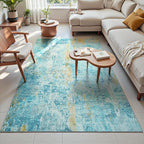 Area Rug 4x6 Teal Blue Rug Washable Boho Rugs Non Slip Low Pile Abstract Small - Image 3