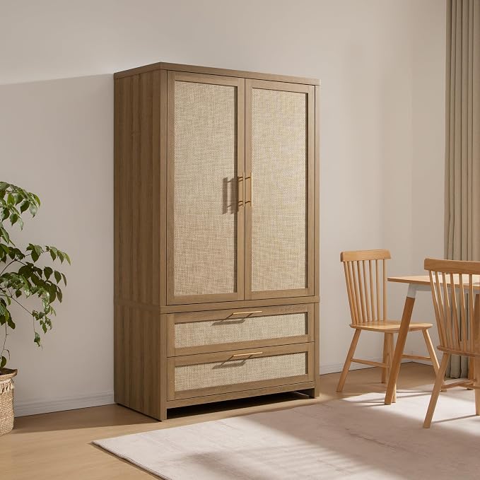 SICOTAS Armoire Wardrobe Closet, Larger Rattan Armoires Wardrobe Cabinet - Image 9