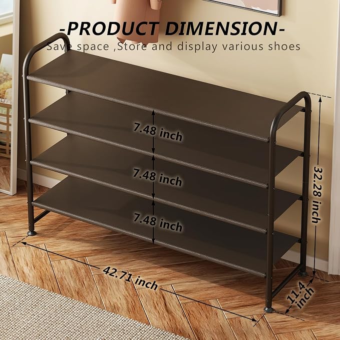 INGIORDAR Shoe Rack 4 Tier Long Storage Organizer Wide Metal Shoe Shelf - Image 3