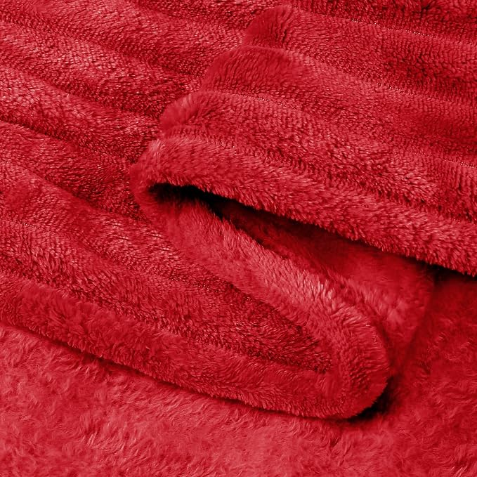 BEDELITE 3D Ribbed Jacquard Red Fleece Twin Blanket - Image 6
