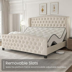 LARMACE King Size Bed Frame Velvet Upholstered Platform Bed - Image 9