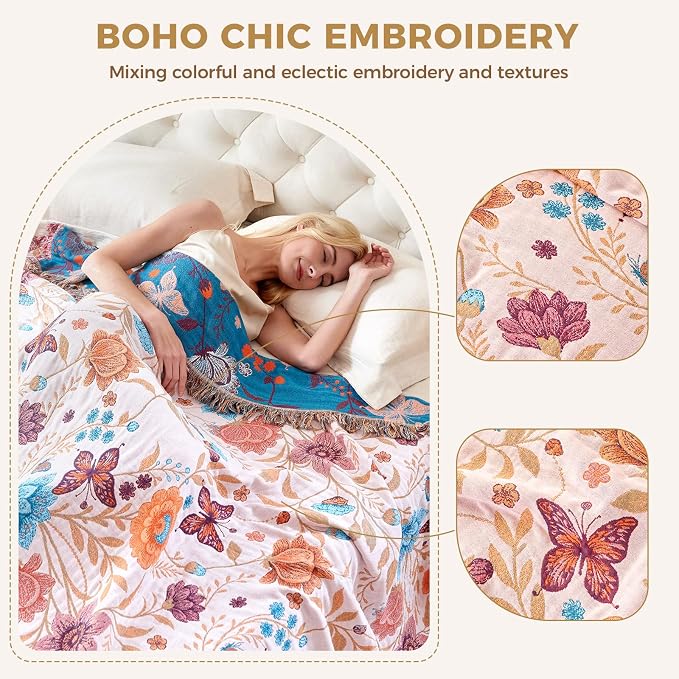 LUTBM Boho Throw Blanket for Couch Sofa Chair Cotton Summer Blankets for - Image 4