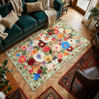 Floral Area Rugs 5x7 for Bedroom Livingroom Green Non-Slip | Ultra-Thin Soft - Image 8