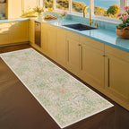 Non Slip Beige Green Bathroom Runner Rug - Image 6
