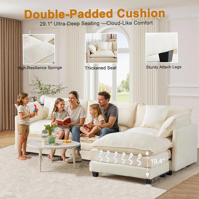 111.4" L-Shaped Cloud Chenille Sofa Sectional Couch - Image 4