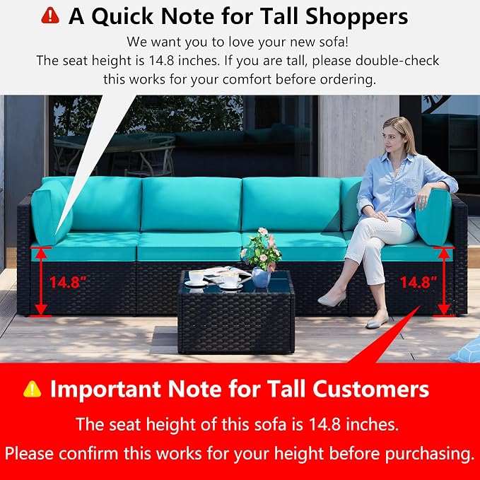 Shintenchi 5 Pieces Outdoor Patio Sectional Sofa Couch, Patio Conversation Sets - Image 2